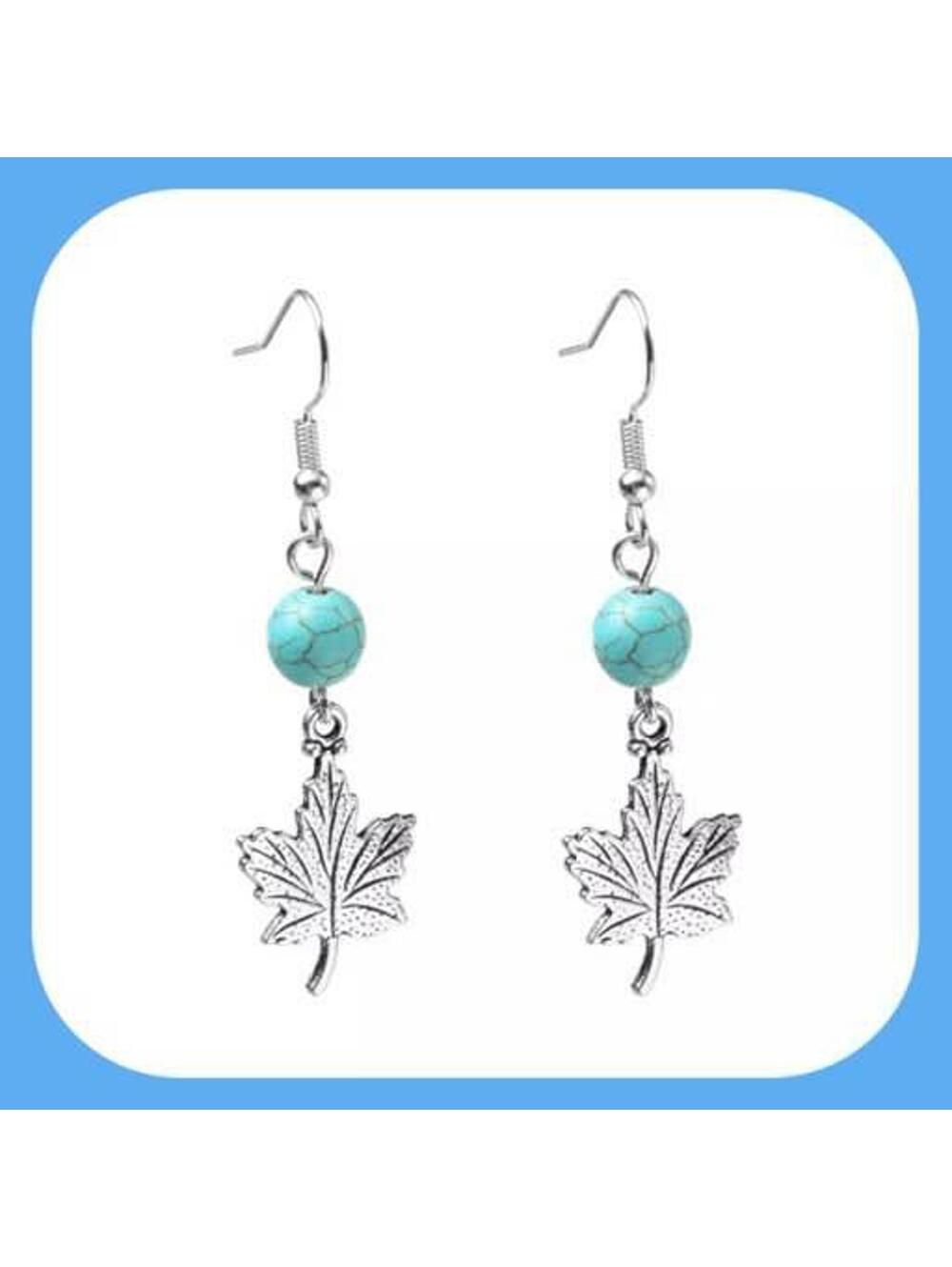 New Pretty Maple 🍁 Leaf Turquoise Bead Dangle Earrings